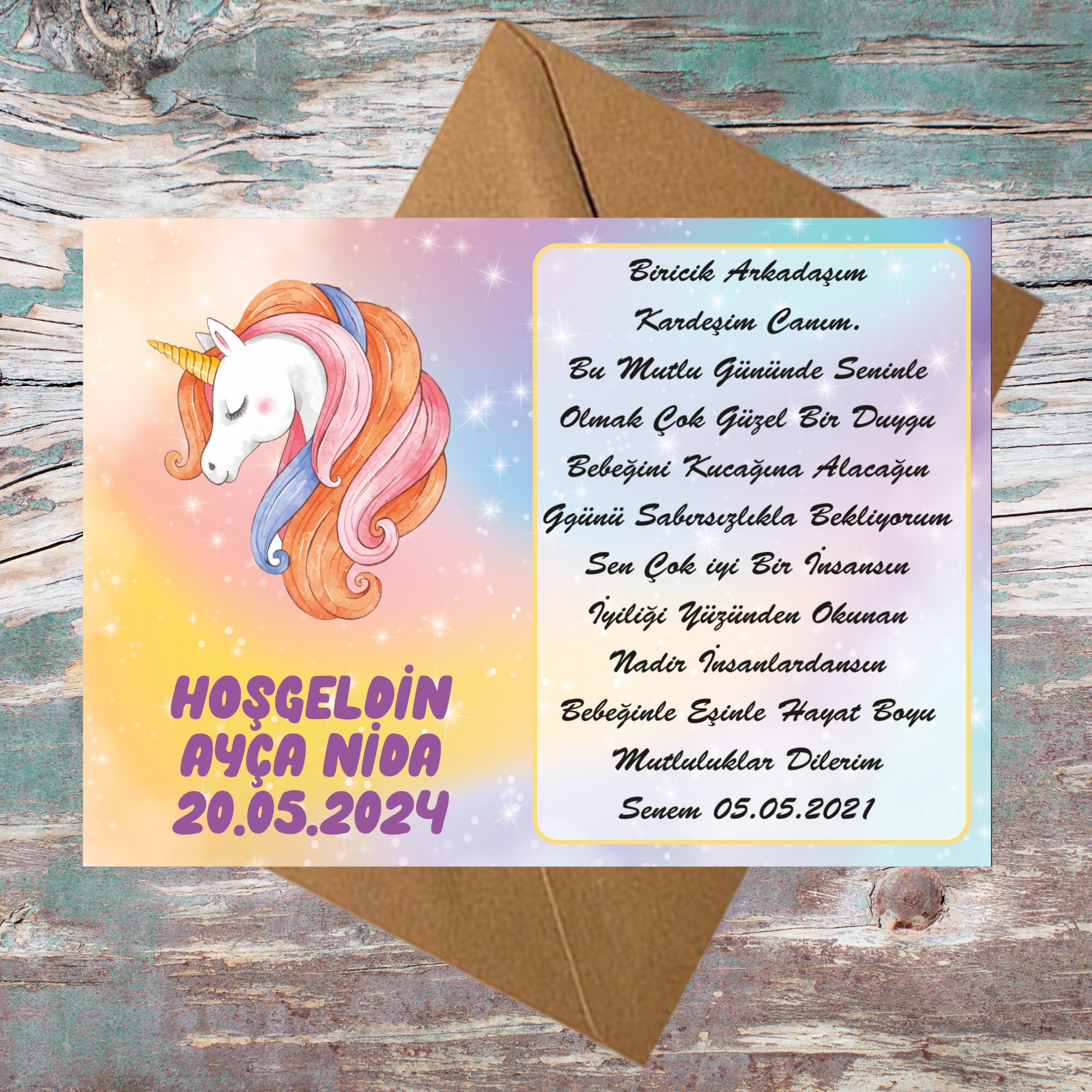 Unicorn Dilek Anı Hatıra Kartı Zarf Dahil