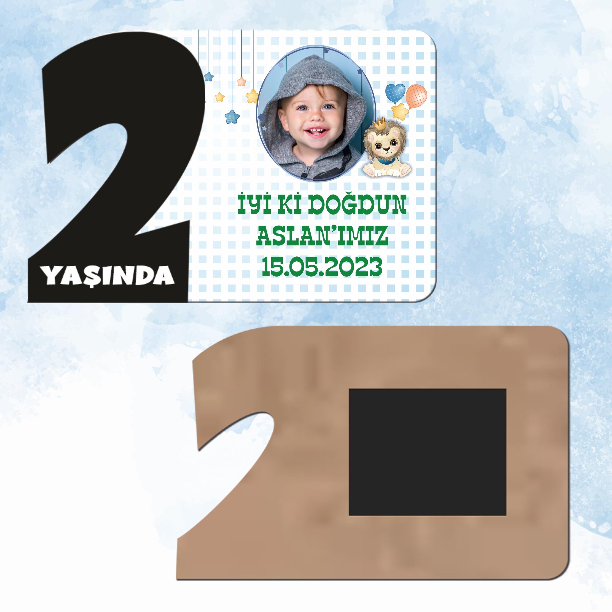 Sevimli Aslan 2 Yaşında Siyah Rakam Magnet Ahşap