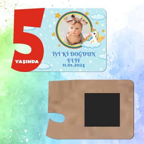 Unicornlu 5 Yaş İçin Ahşap Magnet Kırmızı Model