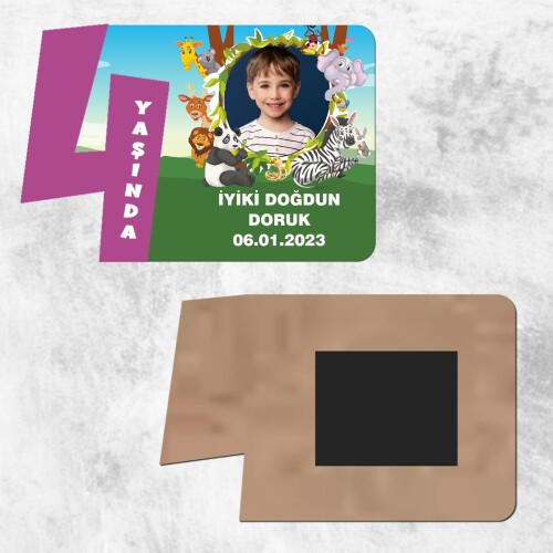 Safari Temalı 4 Yaş Mor Rakam Ahşap Magnet