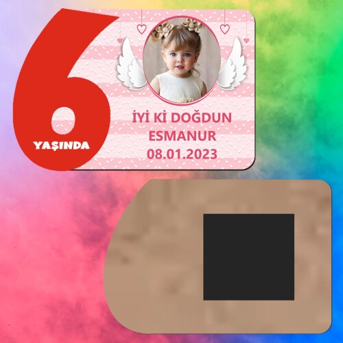 Melek Kanadı Temalı 6 Yaş Kırmızı Rakamlı Ahşap Magnet