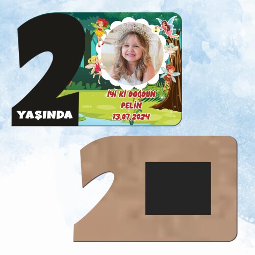 Peri Kızlar 2 Yaşında Siyah Rakam Magnet Ahşap
