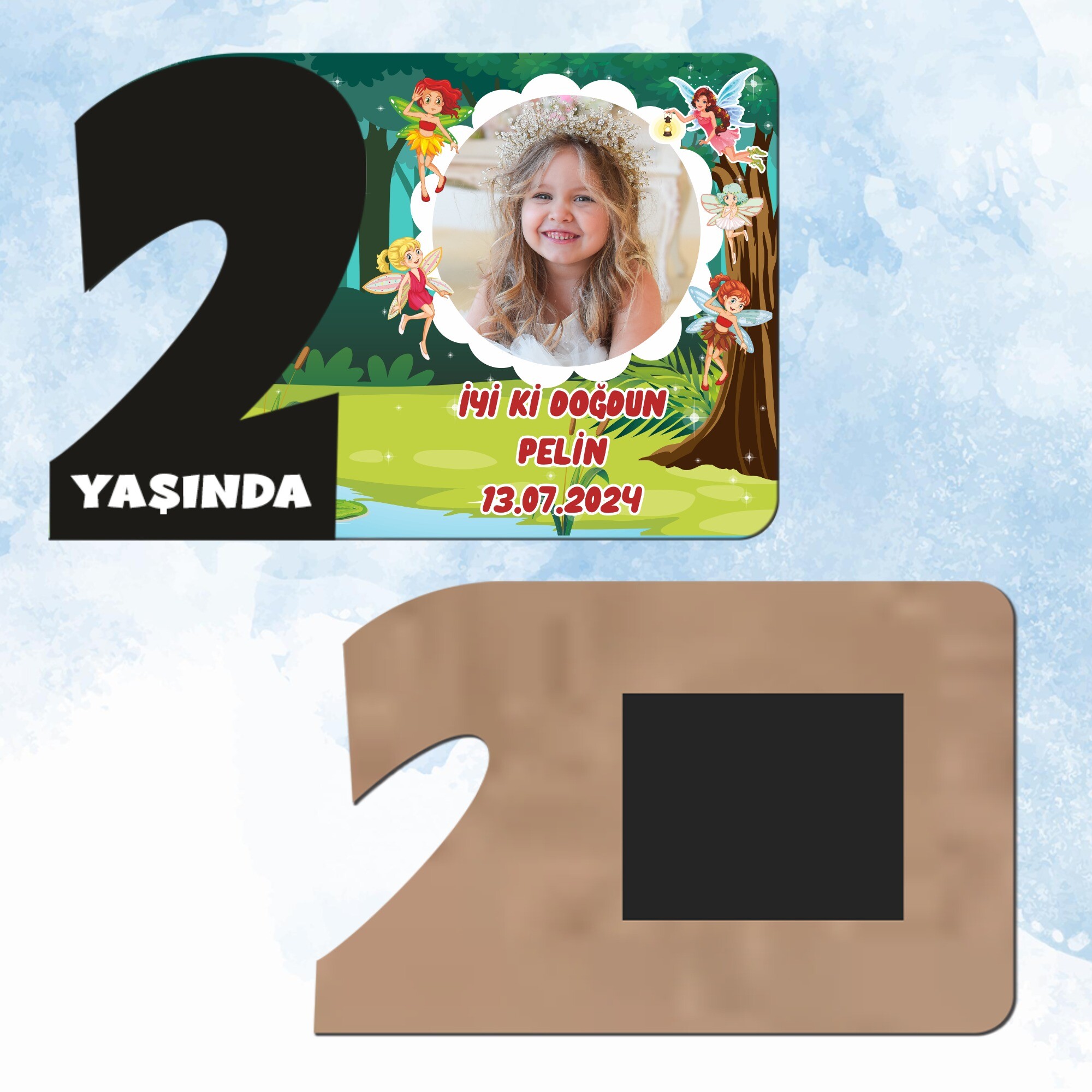 Peri Kızlar 2 Yaşında Siyah Rakam Magnet Ahşap