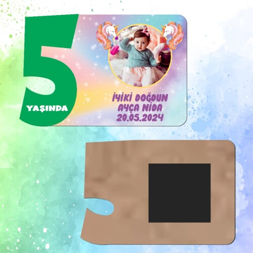 Unicorn Yeşil Rakamlı Ahşap 5 Yaşında Magnet
