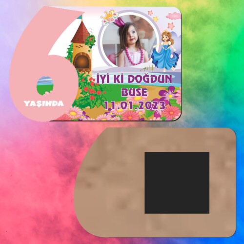 Prenses Tasarım 6 Yaş Kız Çocuk Ahşap Pembe Rakam Magnet