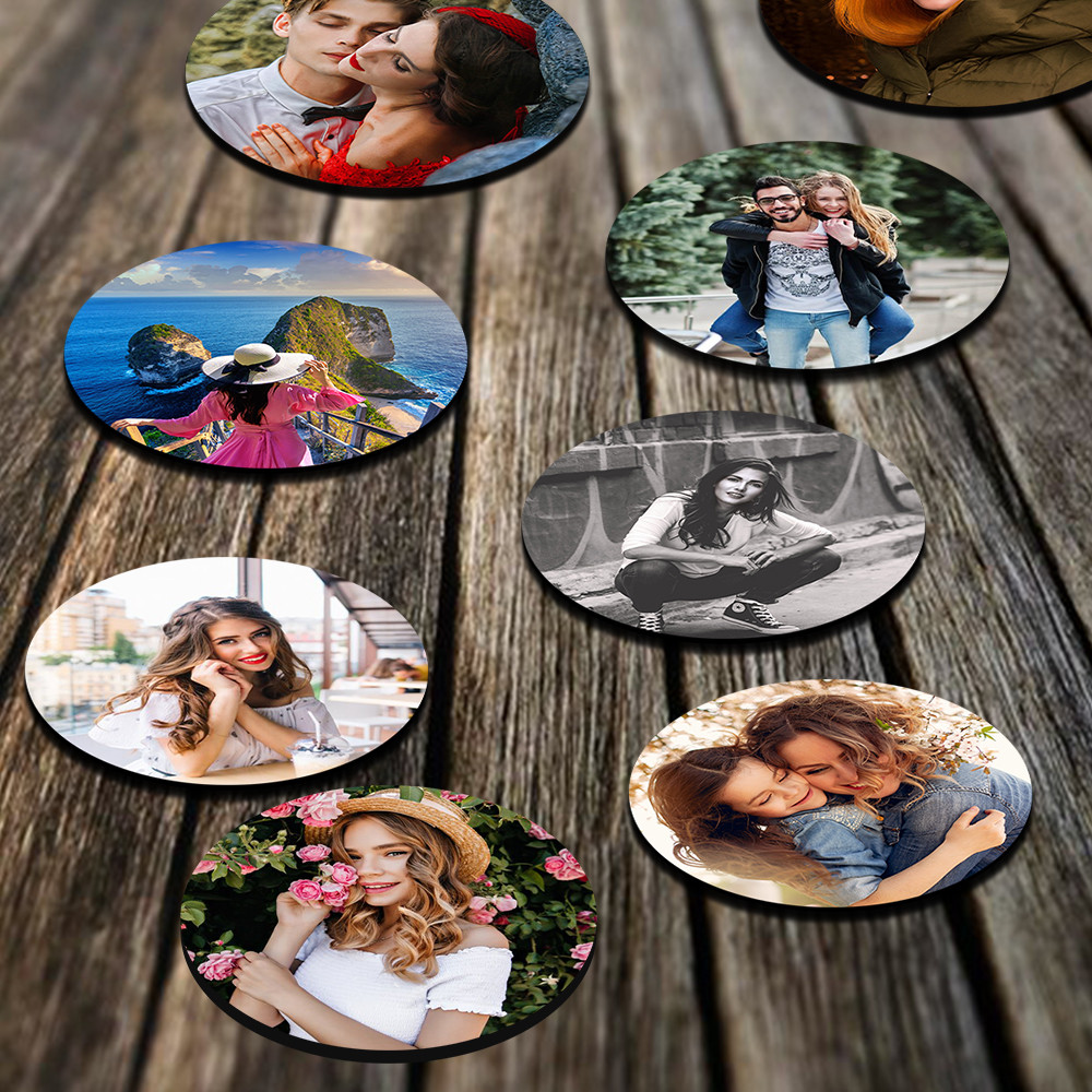 12 Adet 8 Cm Yuvarlak Ahşap Foto Magnet