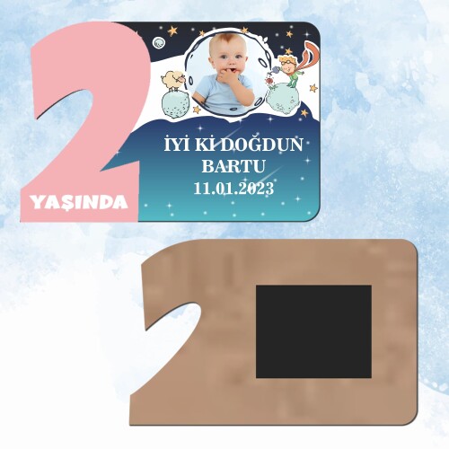 Küçük Prens 2 Yaş Pembe Rakam Ahşap Magnet