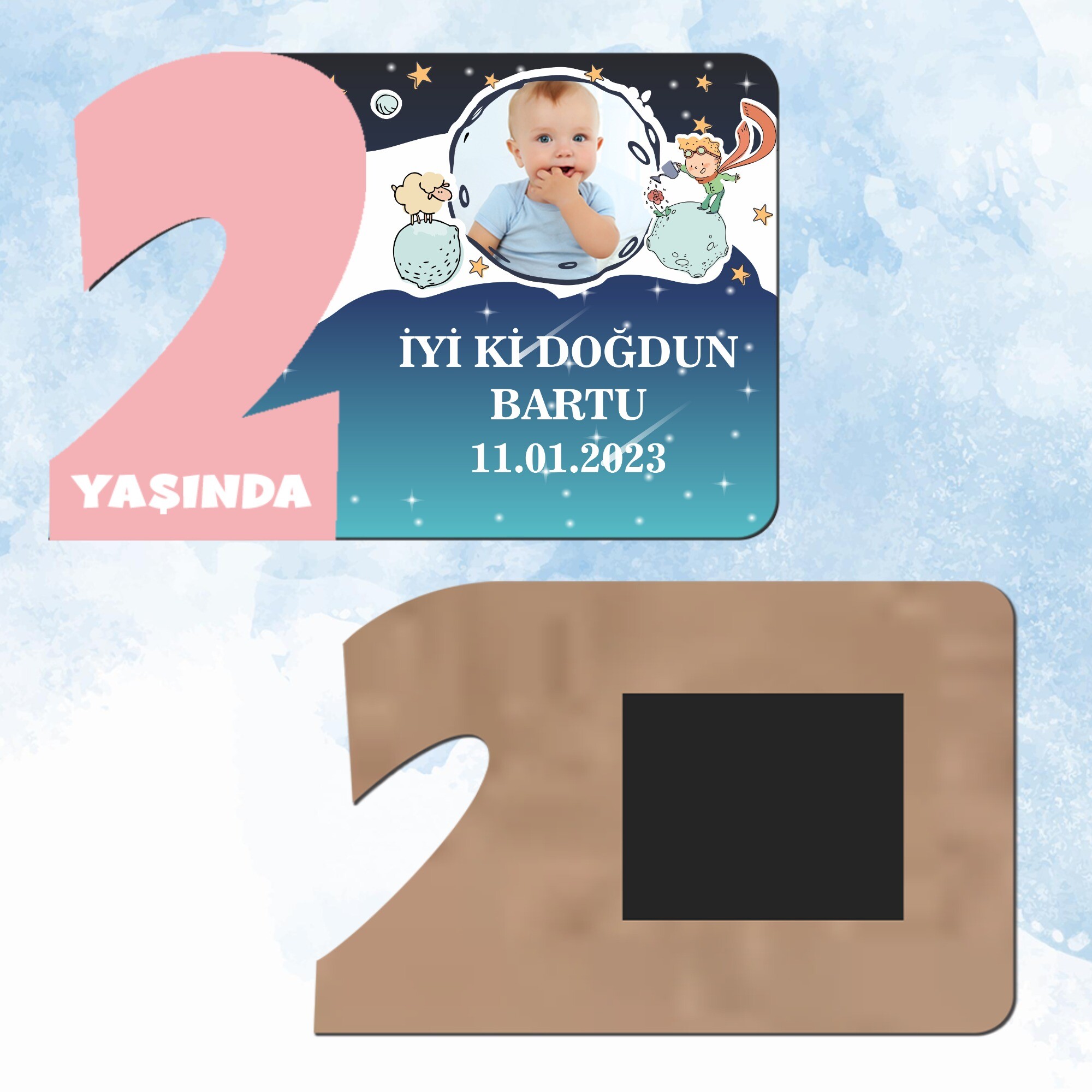 Küçük Prens 2 Yaş Pembe Rakam Ahşap Magnet