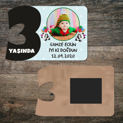 Panda Temalı 3 Rakamlı Hatıra Magnet Siyah