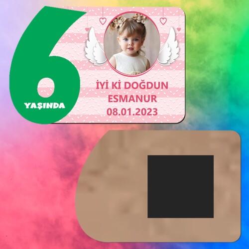 Melek Kanadı Temalı 6 Yaşında İçin Yeşil Rakam Magnet