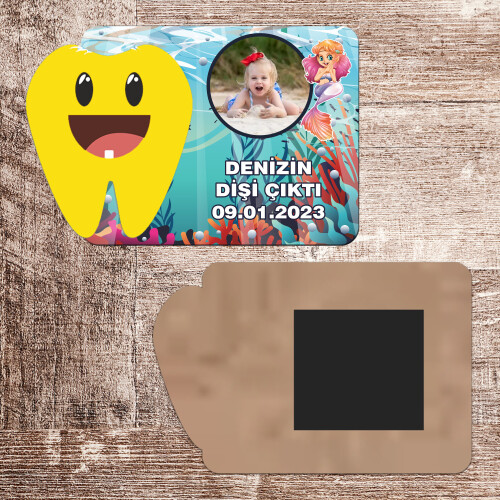 Deniz Kızı Dişim Çıktı Ahşap Magnet Sarı Diş