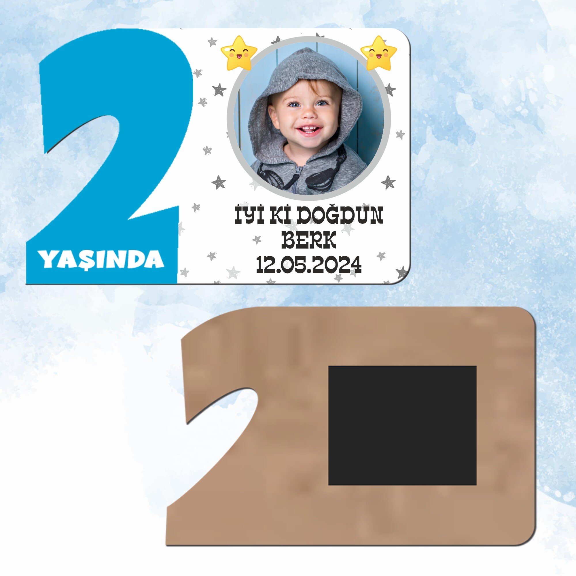 Star Temalı 2 Yaş Mavi Rakam Ahşap Magnet
