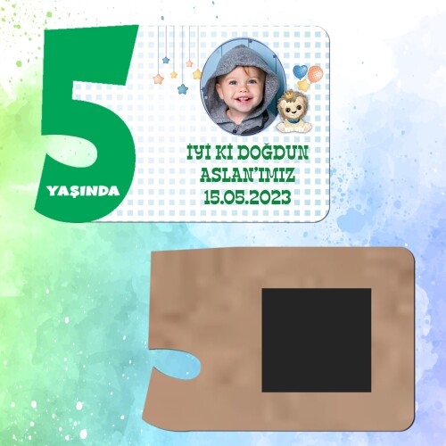 Sevimli Aslan Yeşil Rakamlı Ahşap 5 Yaşında Magnet