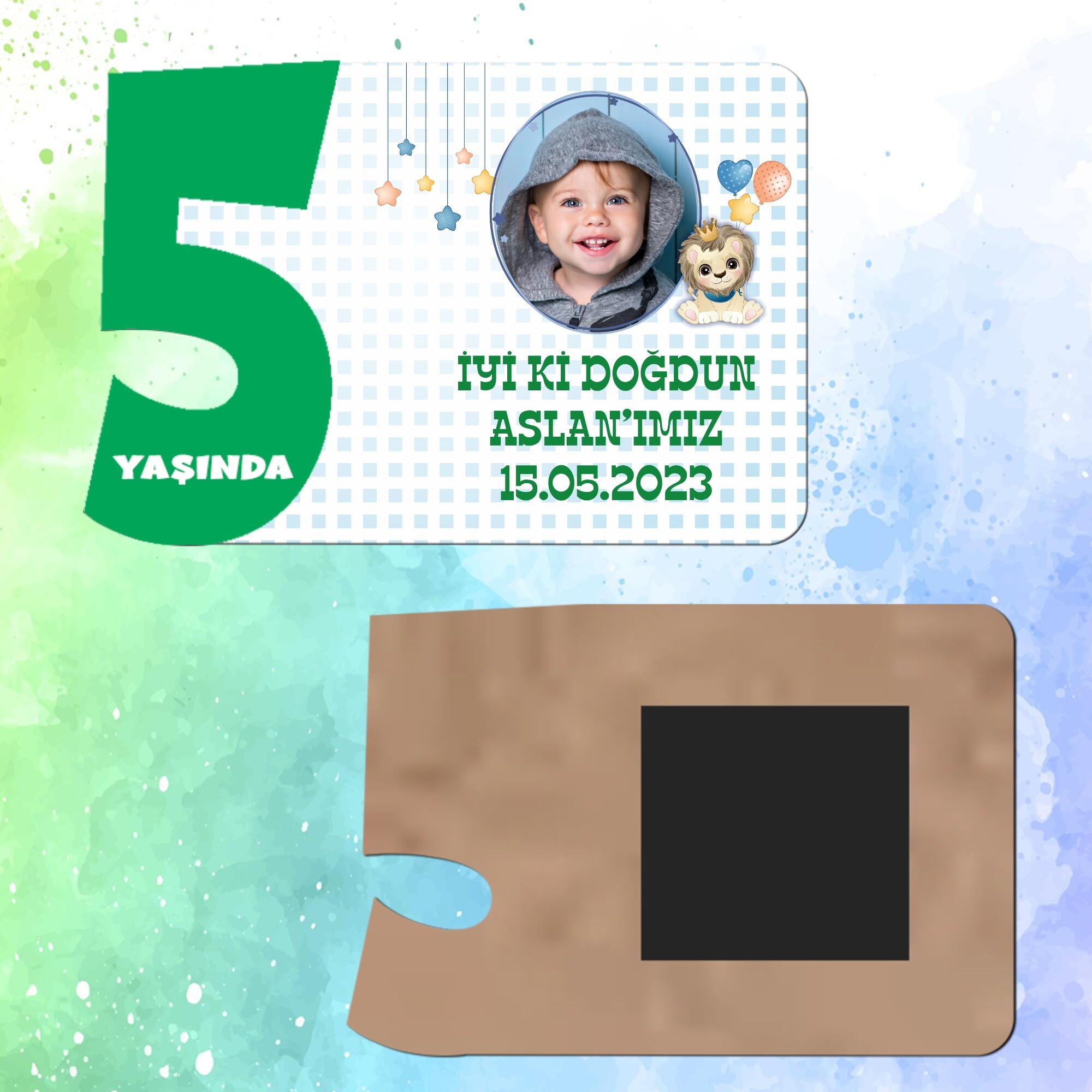 Sevimli Aslan Yeşil Rakamlı Ahşap 5 Yaşında Magnet