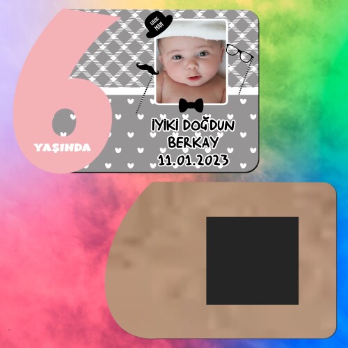 Little Man Küçük Adam 6 Yaş Kız Çocuk Ahşap Pembe Rakam Magnet