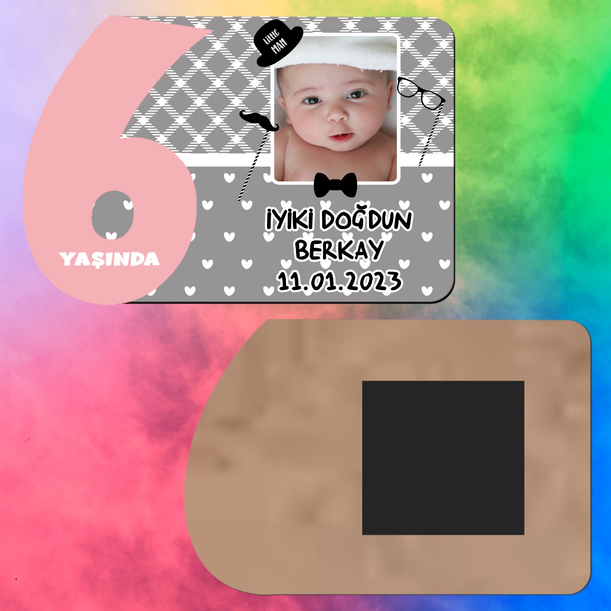 Little Man Küçük Adam 6 Yaş Kız Çocuk Ahşap Pembe Rakam Magnet