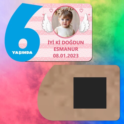 Melek Kanadı Temalı 6 Yaş Erkek Çocuk Ahşap Mavi Rakam Magnet
