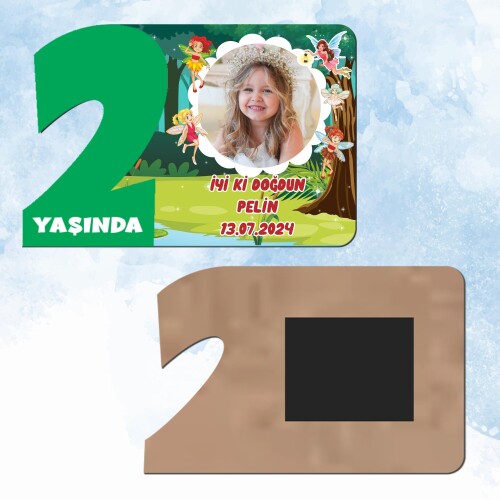 Peri Kızlar Yeşil Rakamlı 2 Yaş Hediye Ahşap Magnet