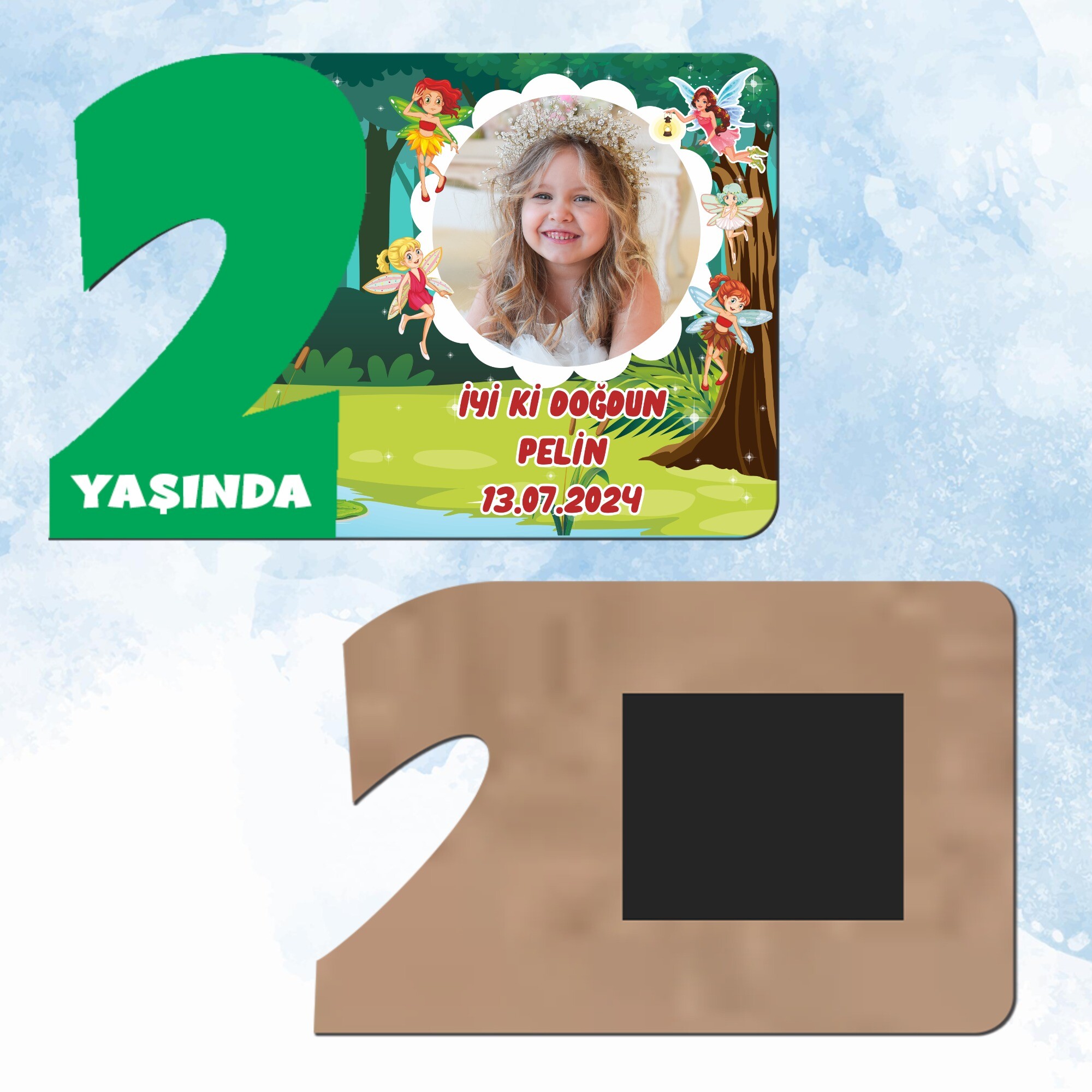 Peri Kızlar Yeşil Rakamlı 2 Yaş Hediye Ahşap Magnet