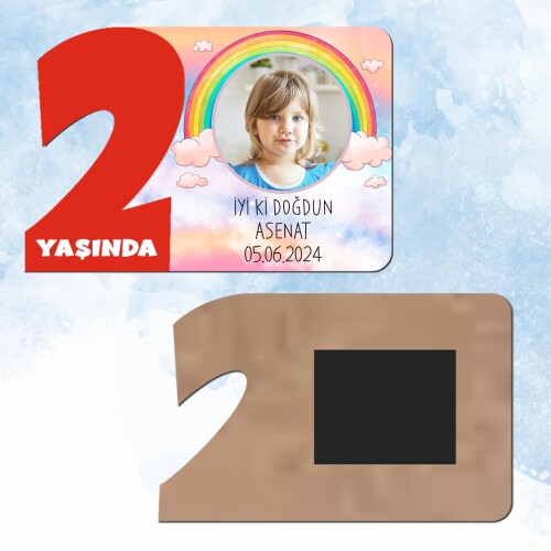 Gökkuşağı Temalı Kırmızı 2 Yaşında Ahşap Mıknatıslı