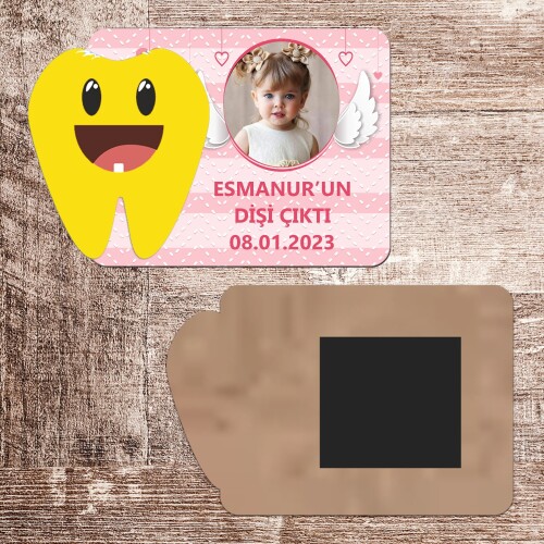 Melek Kanadı Temalı Dişim Çıktı Ahşap Magnet Sarı Diş