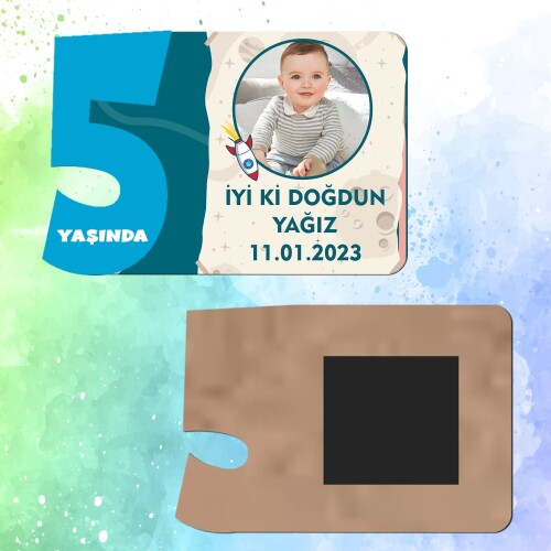Roket Temalı 5 Yaşında Erkek Çocuk Magnet Ahşap