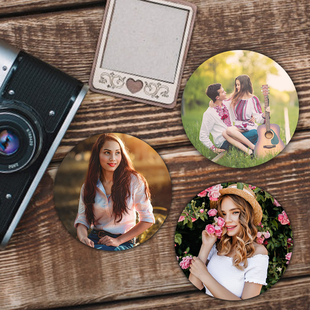 12 Adet 8 Cm Yuvarlak Ahşap Foto Magnet