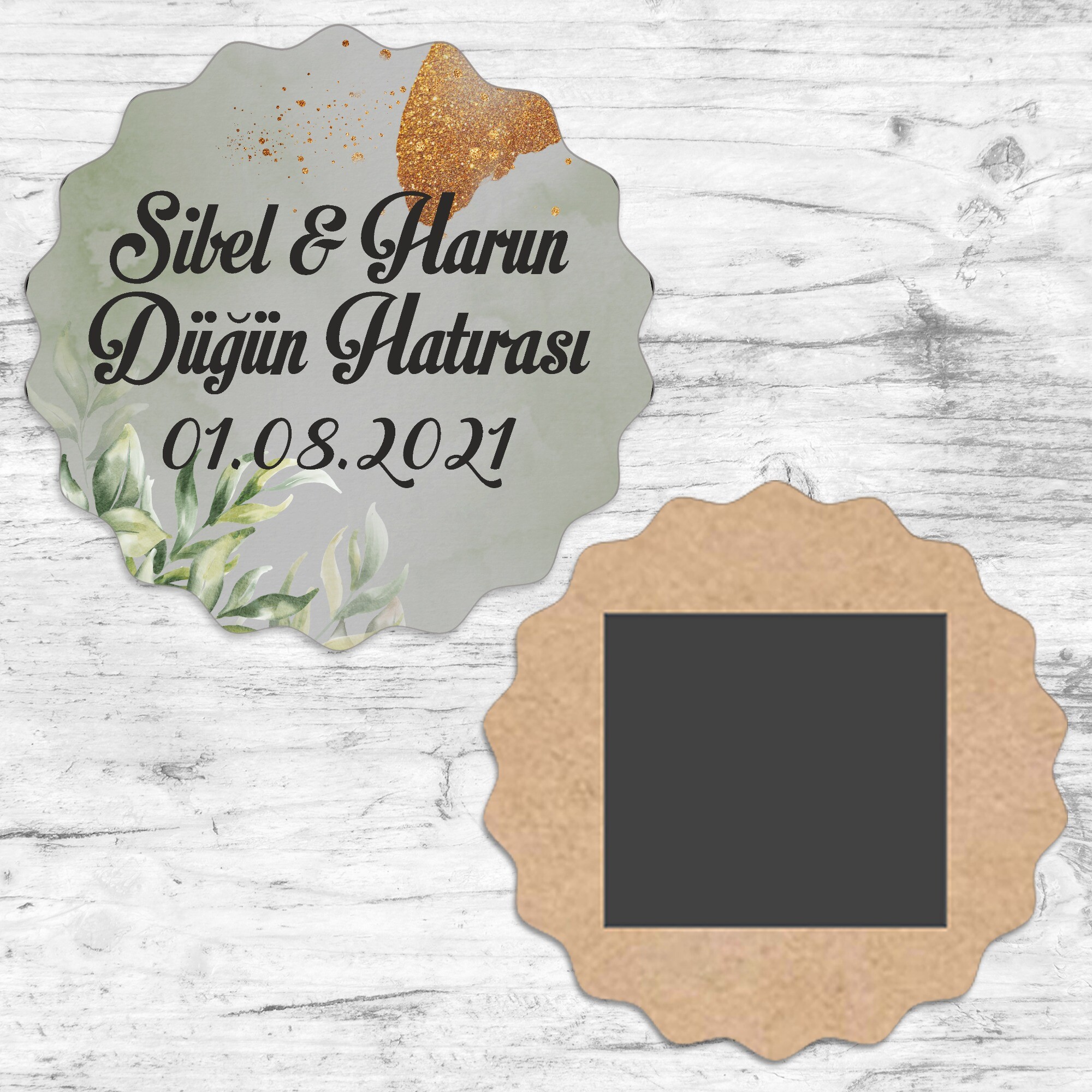 Mutluluk Temalı Kına Düğün Dalgalı Ahşap Magnet