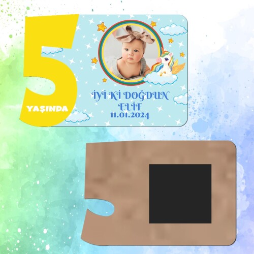 Unicornlu 5 Yaşında Magnet Sarı Rakam