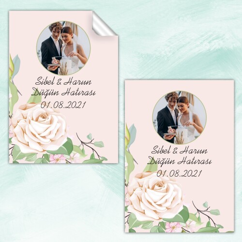 Pembe Güllü Dikdörtgen Söz Kına Düğün Sticker