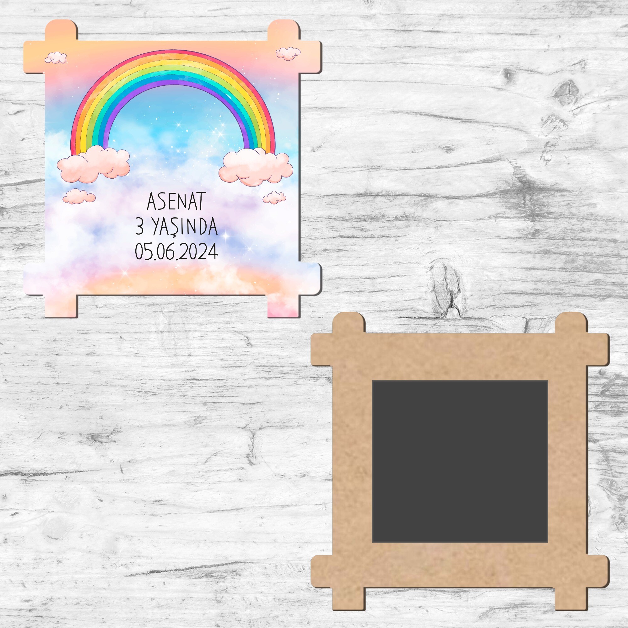 Gökkuşağı Temalı Ahşap Çit Magnet