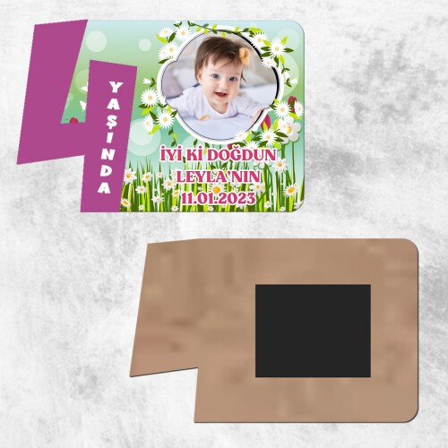 Papatya ve Laleli 4 Yaş Mor Rakam Ahşap Magnet
