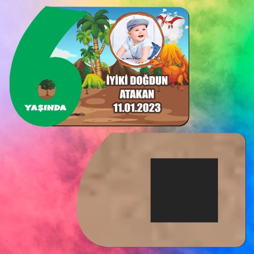 Dinazor Temalı 6 Yaşında İçin Yeşil Rakam Magnet