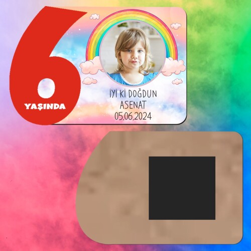 Gökkuşağı Temalı 6 Yaş Kırmızı Rakamlı Ahşap Magnet