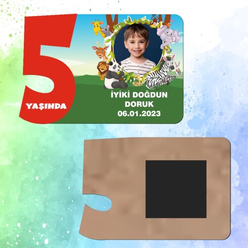 Safari Temalı 5 Yaş İçin Ahşap Magnet Kırmızı Model