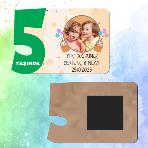İkiz Bebek Yeşil Rakamlı Ahşap 5 Yaşında Magnet