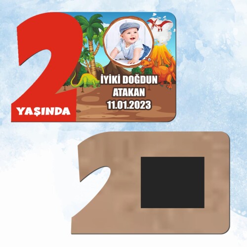 Dinazor Temalı Kırmızı 2 Yaşında Ahşap Mıknatıslı