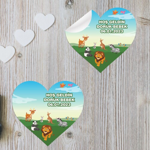 Safari Temalı Kalp Şeklinde Sticker Etiket
