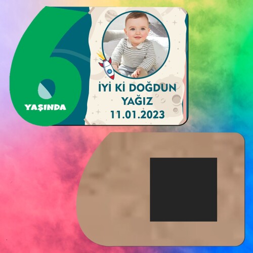 Roket Temalı 6 Yaşında İçin Yeşil Rakam Magnet