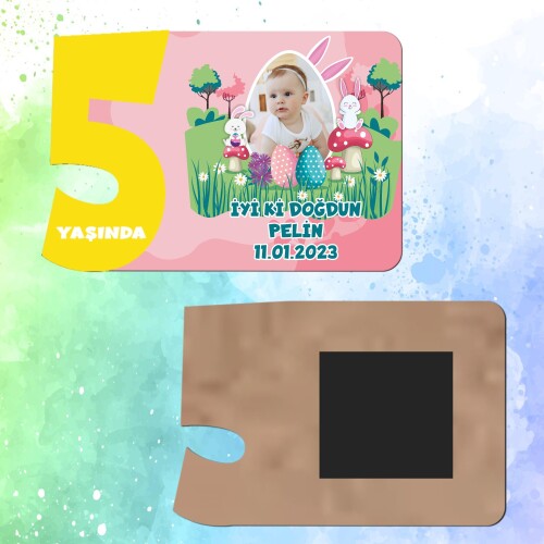 Tavşan Kız Temalı 5 Yaşında Magnet Sarı Rakam
