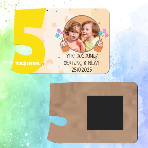 İkiz Bebek 5 Yaşında Magnet Sarı Rakam
