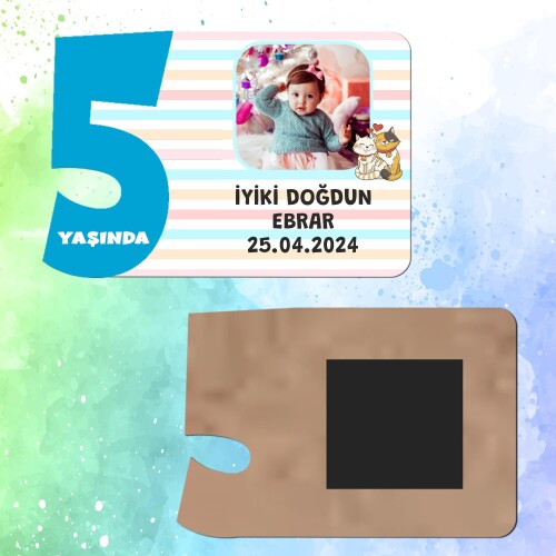 Sevimli Kediler 5 Yaşında Erkek Çocuk Magnet Ahşap