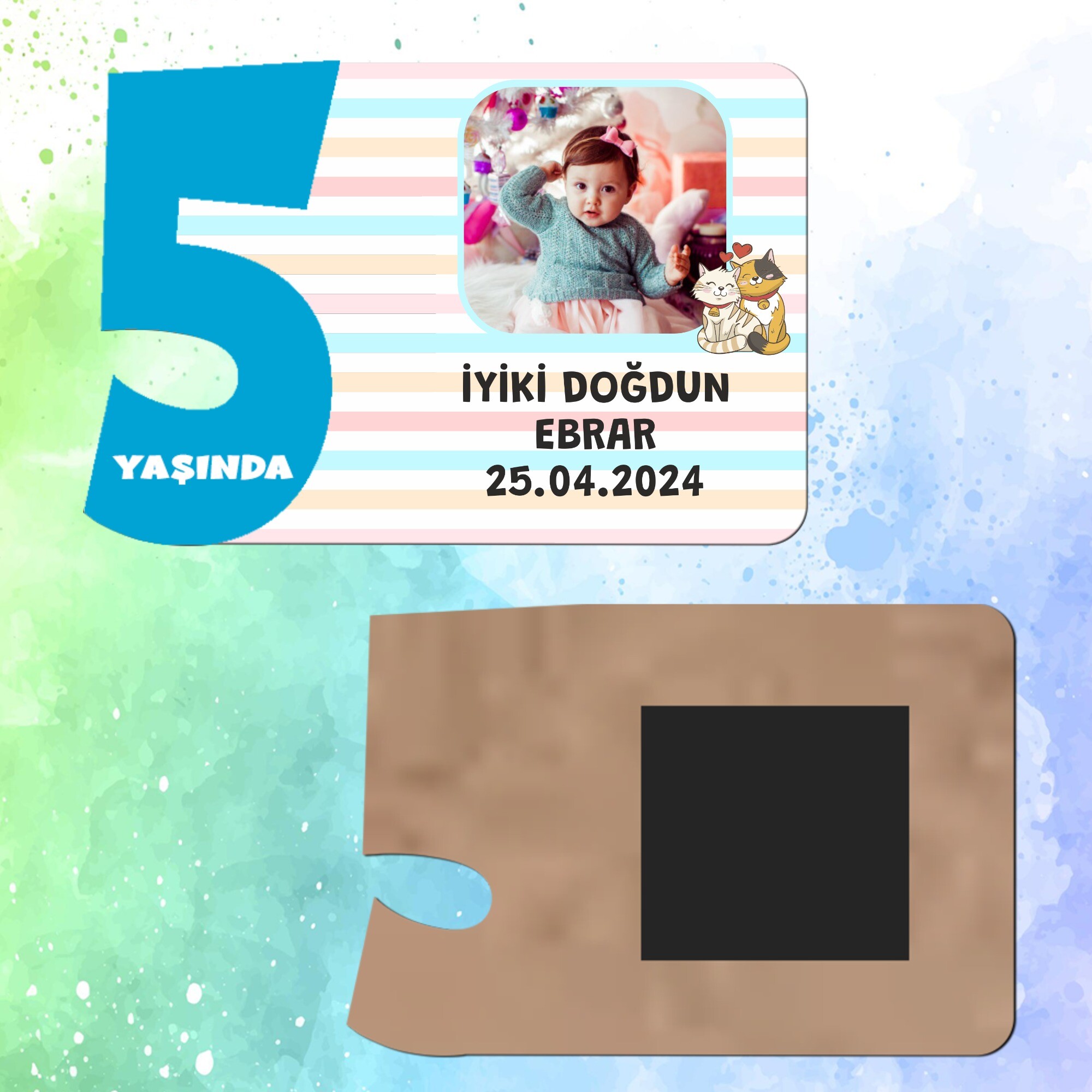 Sevimli Kediler 5 Yaşında Erkek Çocuk Magnet Ahşap