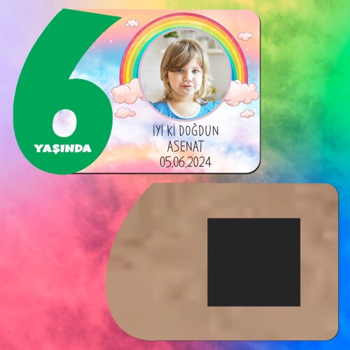 Gökkuşağı Temalı 6 Yaşında İçin Yeşil Rakam Magnet