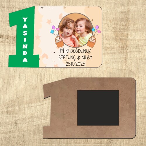 İkiz Bebek 1. Yaş İçin Ahşap Yeşil Rakam Magnet