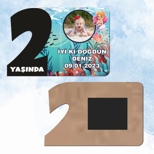 Deniz Kızı 2 Yaşında Siyah Rakam Magnet Ahşap