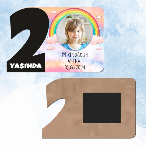 Gökkuşağı Temalı 2 Yaşında Siyah Rakam Magnet Ahşap