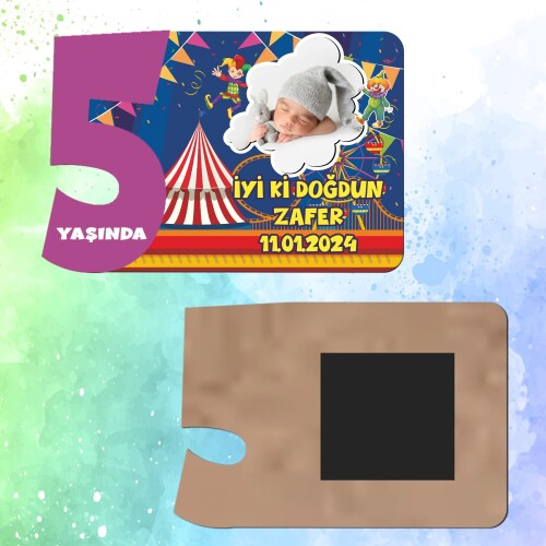 Palyaço Temalı Mor Rakamlı 5 Yaşında Magnet Ahşap