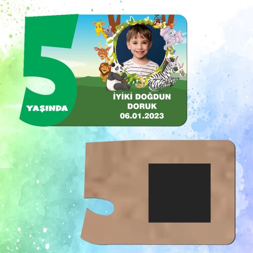 Safari Temalı Yeşil Rakamlı Ahşap 5 Yaşında Magnet
