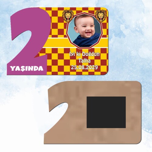 Aslan Cimbomlu Mor Rakam 2 Yaşında Ahşap Hediye Magnet